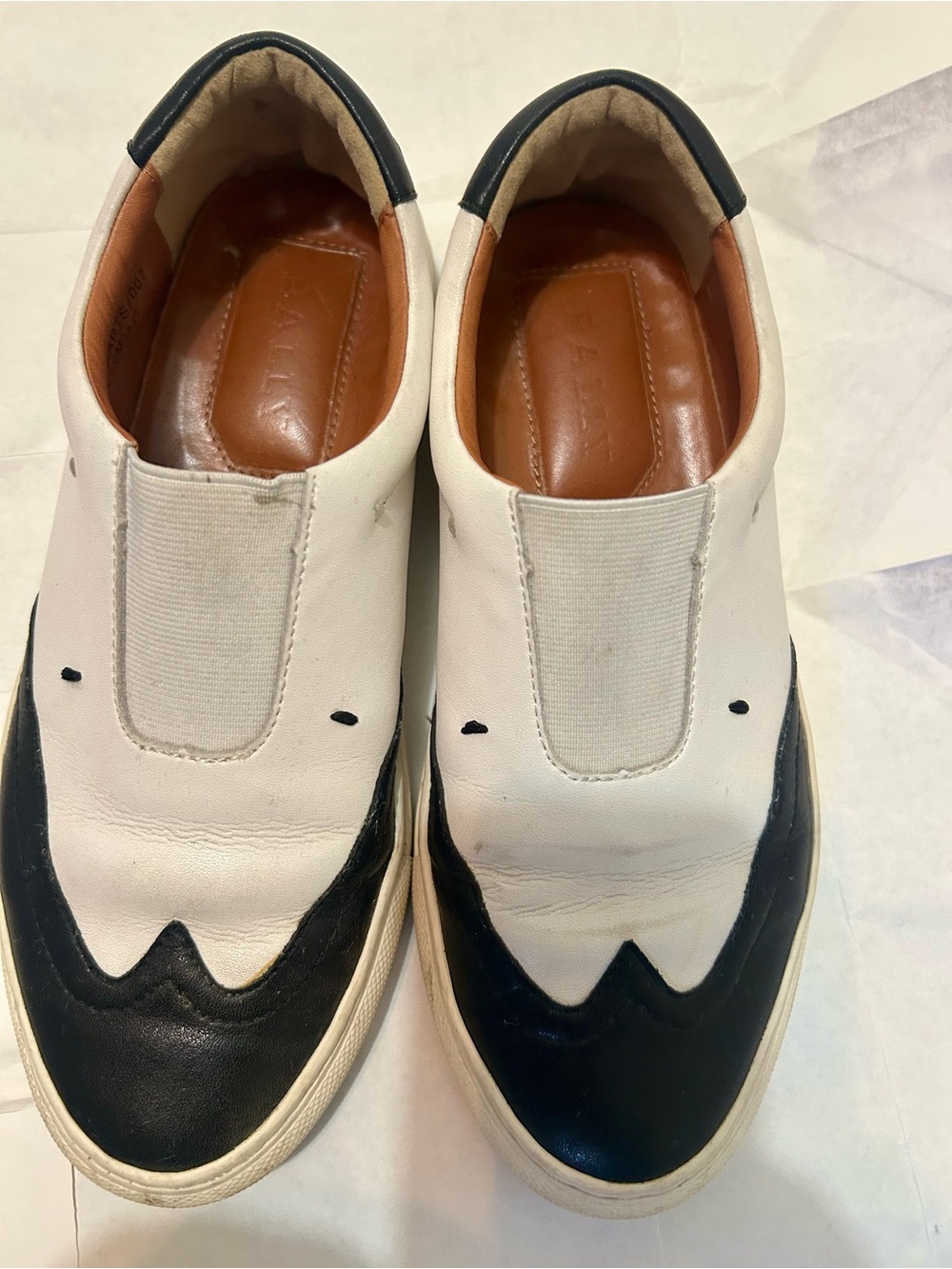 Bally Women’s White and Black Slip-On Flats